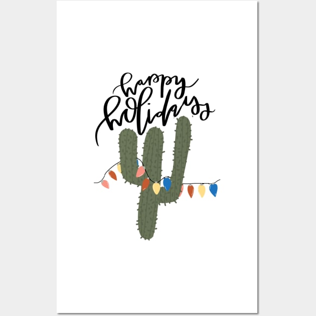 happy holidays funny cactus with christmas lights design Wall Art by andienoelm